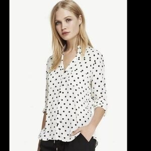 Express White Portofino Blouse with Black Polka Dots